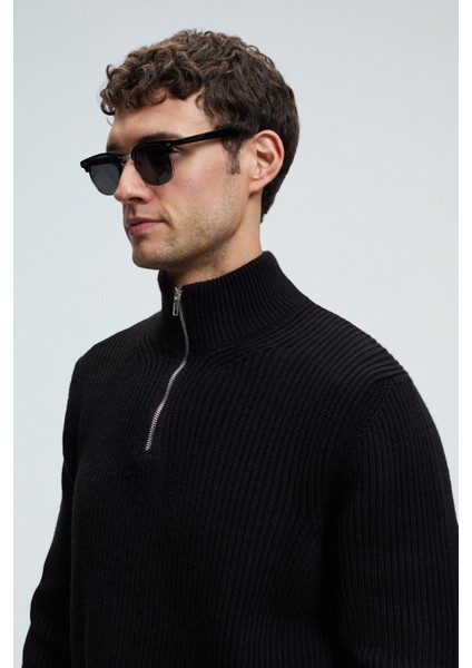 BERNARDO Erkek Yarım Fermuarlı Dik Yaka Triko Siyah Kazak modelleri