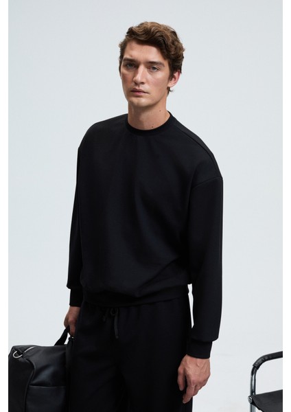 VIENTO Erkek Bisiklet Yaka Uzun Kollu Regular Fit Siyah Sweatshirt