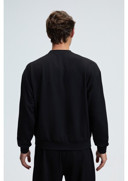 VIENTO Erkek Bisiklet Yaka Uzun Kollu Regular Fit Siyah Sweatshirt