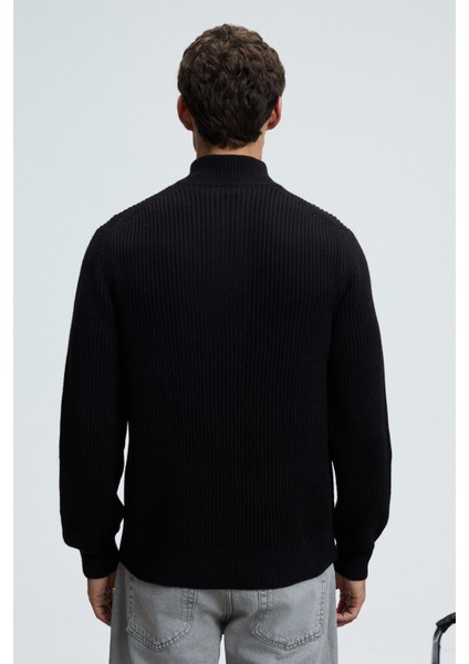 BERNARDO Erkek Yarım Fermuarlı Dik Yaka Triko Siyah Kazak indirimleri