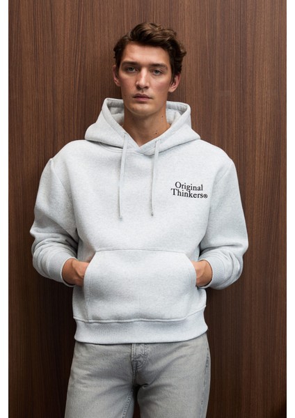 PASCAL Erkek Kapüşonlu Kanguru Cepli Önü Ve Sırtı Baskılı Regular Fit Grimelanj Sweatshirt