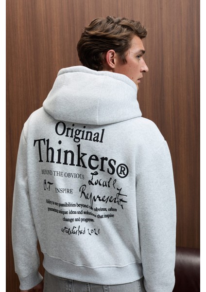 PASCAL Erkek Kapüşonlu Kanguru Cepli Önü Ve Sırtı Baskılı Regular Fit Grimelanj Sweatshirt indirimleri