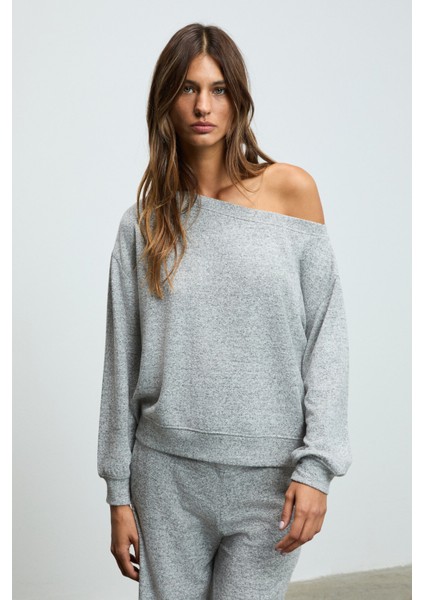 AVENLIGHT Kadın Yumuşak Ve Esnek Kumaşlı Kayık Yakalı Grimelanj Sweatshirt