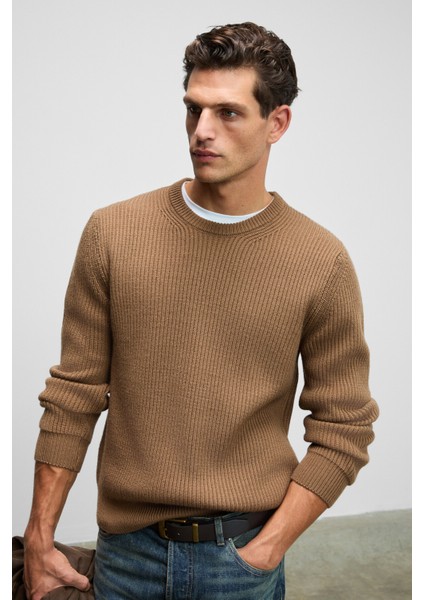 CABLIN Erkek Yuvarlak Yaka Regular Fit Triko Vizon Kazak