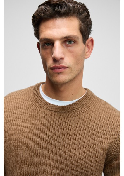 CABLIN Erkek Yuvarlak Yaka Regular Fit Triko Vizon Kazak modelleri