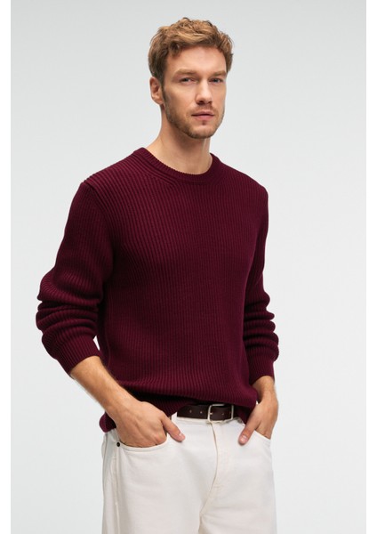 CABLIN Erkek Yuvarlak Yaka Regular Fit Triko Bordo Kazak