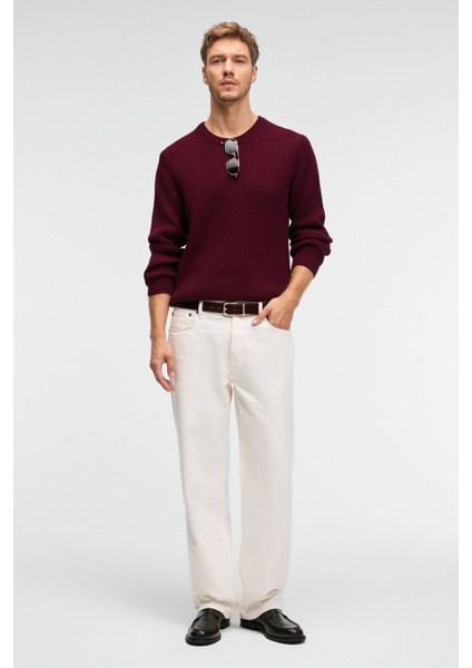 CABLIN Erkek Yuvarlak Yaka Regular Fit Triko Bordo Kazak fiyatları