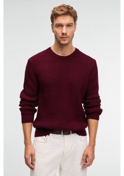 CABLIN Erkek Yuvarlak Yaka Regular Fit Triko Bordo Kazak fırsatları
