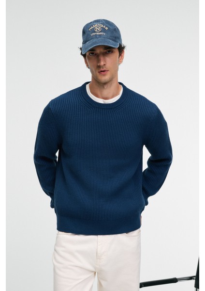 CABLIN Erkek Yuvarlak Yaka Regular Fit Triko İndigo Kazak modelleri