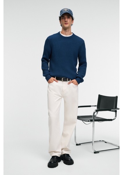 CABLIN Erkek Yuvarlak Yaka Regular Fit Triko İndigo Kazak fırsatları