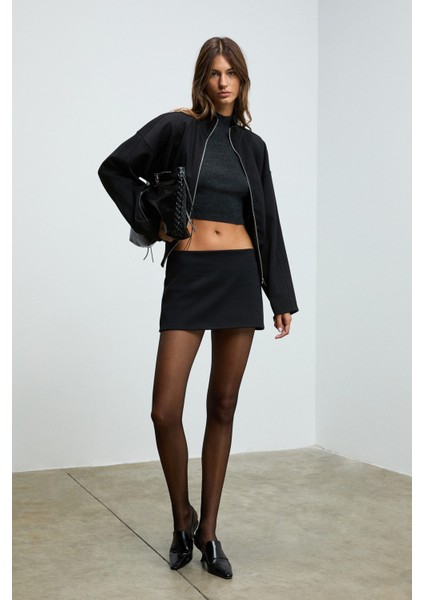 VIVETY Kadın Dik Yakalı Metal Fermuarlı Korse Görünümlü Bele Oturan Regular Siyah Ceket fırsatları