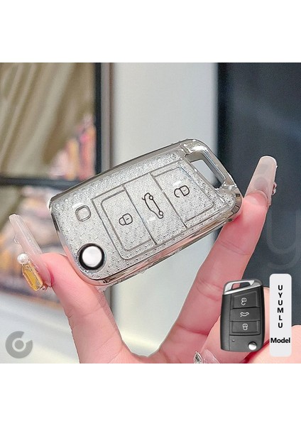 Volkswagen Seat Skoda Sustalı Elmas Kesim Tpu Anahtar Kılıfı
