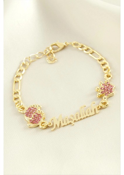 Ieg Ayak Izi Maşallah Yazılı Taşlı Bileklik