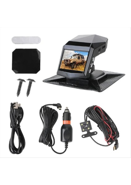 Çift Lens Dvr Kamera Arabası Çizgi Cam Kamera Kaydedici Arka Görünüm Monitörü Dashcam 2inch Ekran 1080P Geniş Açı (B) (Yurt Dışından)