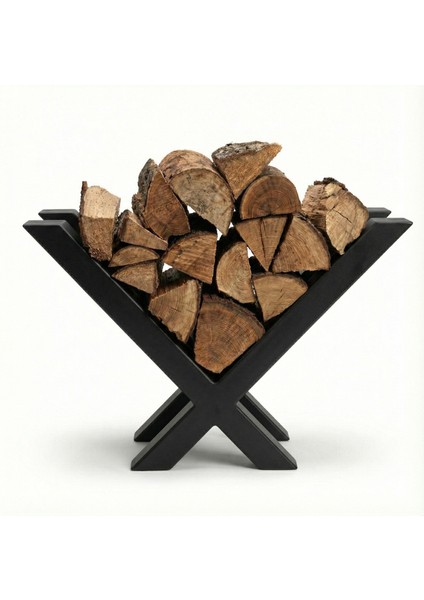 Dekoratif Metal Şömine Odunluğu - Modern Siyah x Tasarım Soba Yanı Odun ve Kütük Standı