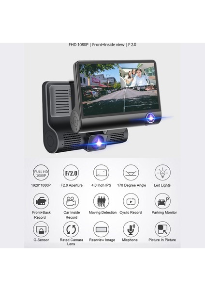 3 Kameralar Lens 4 0 Inç Araba Dvr Kamera Kaydedici Fhd 1080P Gece Vizyon Dash Cam Destek Dikiz Kamera (Yurt Dışından) fiyatları