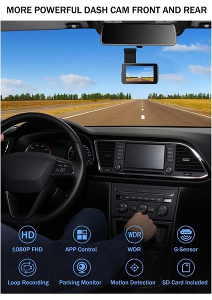 1080P Hd Araba Çizgi Kamera 3 Inç IPS Ekranlı Ön ve Arka Wifi Çizgi Kamera Gece Görüşü Park Monitörü Döngü Kaydı (Yurt Dışından) fiyatları