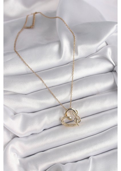 316L Çelik Gold Renk Zincir Zirkon Taş Detaylı Kalp Model Sonsuzluk Detay Kadın Kolye fiyatları