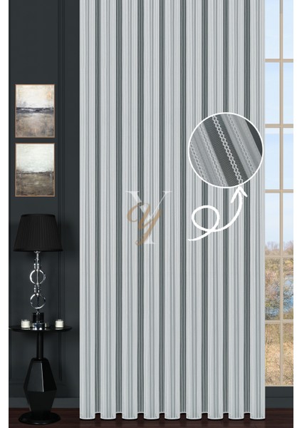 Simli Çift Makarna Tül Perde 2201 V-Gümüş