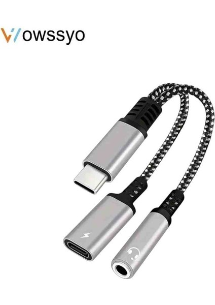 2'si 1 Arada Type-C To 3.5mm+60W Hızlı Şarj ve Kulaklık Çevirici CE Lisanslı Hasır Örgülü Sağlam