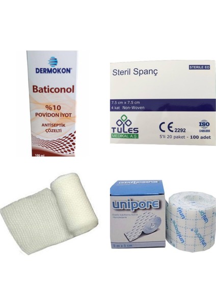 Batikon 100ML + Gazlı Bez 100 Adet + Plaster 5cm*5m + Sargı Bezi 10CM*10M