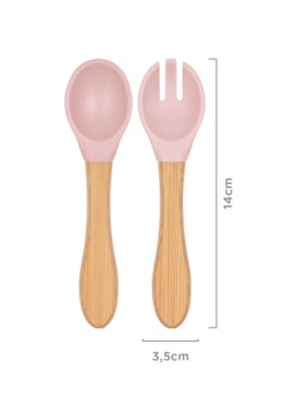 Oioi Mama Kaşığı ve Çatal Seti Pinky Pink 6 Ay+ İçin Bambu Saplı Yumuşak Silikon Uçlar modelleri