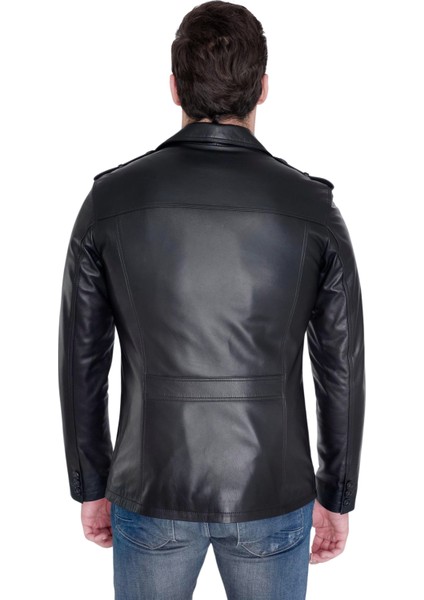 David Hakiki Deri Erkek Siyah Cep Kapaklı Spor Ceket modelleri