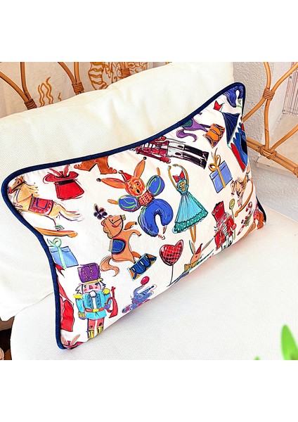 Sirk ve Nutcracker Desenli Dekoratif Kadife Yastık Kılıfı – 35X50 cm – Renkli Yılbaşı Tasarım Kırlent Kılıfı modelleri