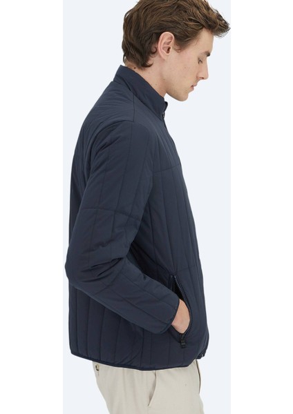 Lacivert Regular Fit Dik Yaka Casual Dokuma Mont