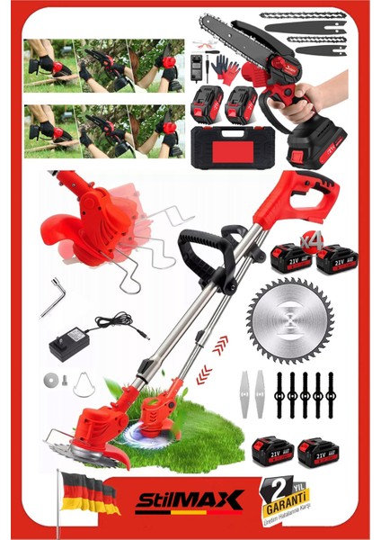 4 Lityum Bataryalı Akü Dahil Teleskopik Uzatmalı Ot Çayır Çim Biçme + Kömürsüz Dal Budama Makinesi fiyatları