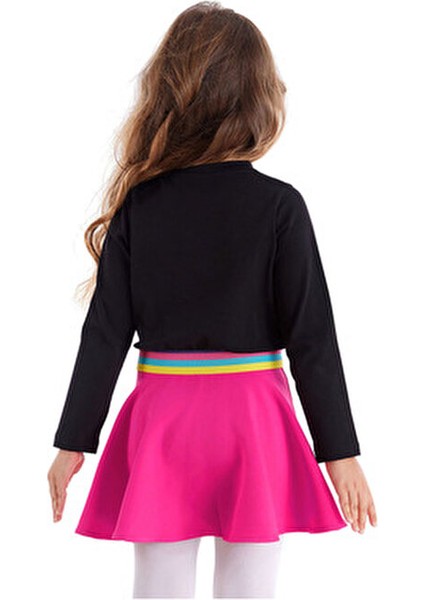 Emojili Kız Çocuk Elbise Siyah Pembe Renkli Lastikli Günlük Stil Kışlık modelleri