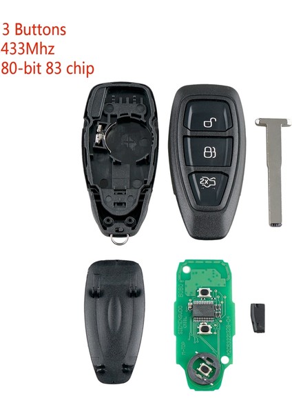 Araba Akıllı Uzaktan Anahtar 3 Düğmeleri Ford Focus C-Max Mondeo Kuga Fiesta B-Max 433MHZ (Yurt Dışından)