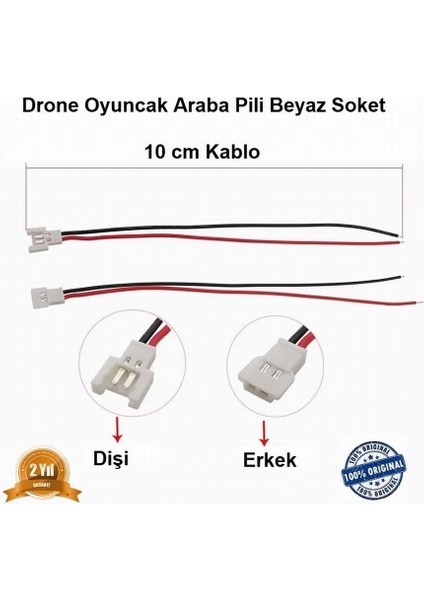 Drone Pili Soketi Beyaz Dişi Erkek 10 cm Kablo