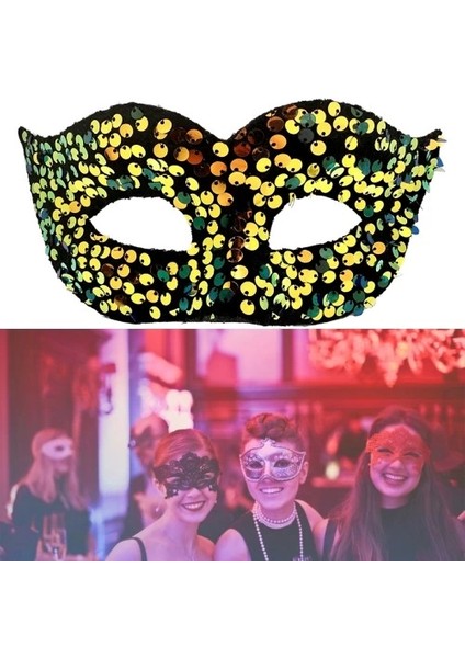 Altın Renk Pul Payet Işlemeli Balo Maskesi