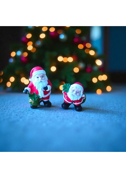 Yılbaşı Dekorasyon 2 Li Çuvallı Noel Baba Biblo 10 cm Yılbaşı Dekoratif Süsler