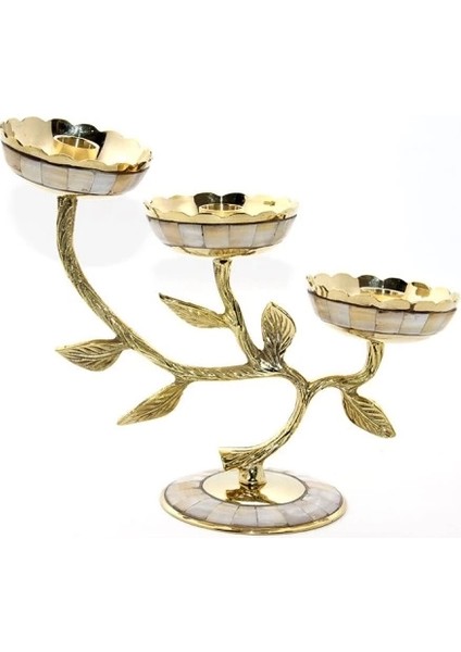 Pirinç Sedefli 3'lü Şamdan Model 4