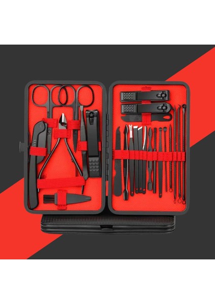 24 Lü Profesyonel Manikür Pedikür Seti - Çelik Siyah | Erkek & Kadın | Premium Bakım Çantası