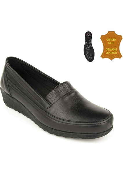 Muya Momento 6 Nokta Anatomik %100 Deri Kadın Ayakkabı Siyah