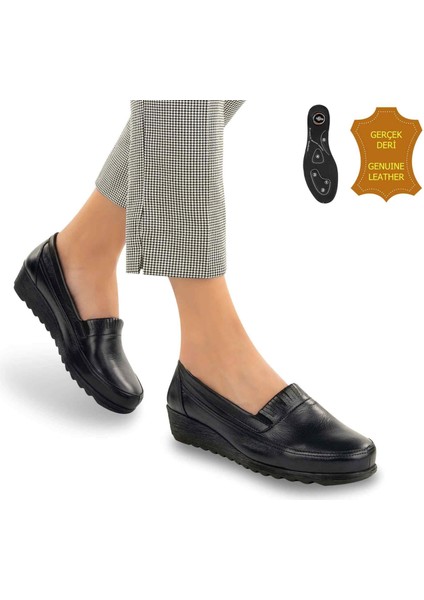 Muya Momento 6 Nokta Anatomik %100 Deri Kadın Ayakkabı Siyah