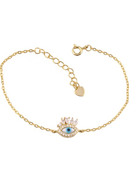 Göz Gümüş Bileklik – 925 Ayar, Altın Kaplama, Mine & Zirkon Taşlı, Ayarlanabilir (MS3808)
