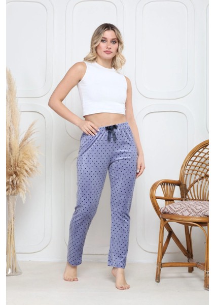 Kadife Pijama Altı Mavi Üstüne Siyah Pontiye Desenli Q7013 fiyatları