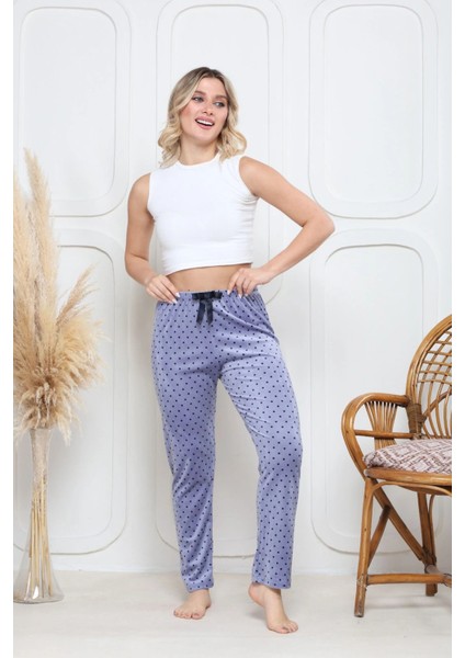 Kadife Pijama Altı Mavi Üstüne Siyah Pontiye Desenli Q7013 modelleri