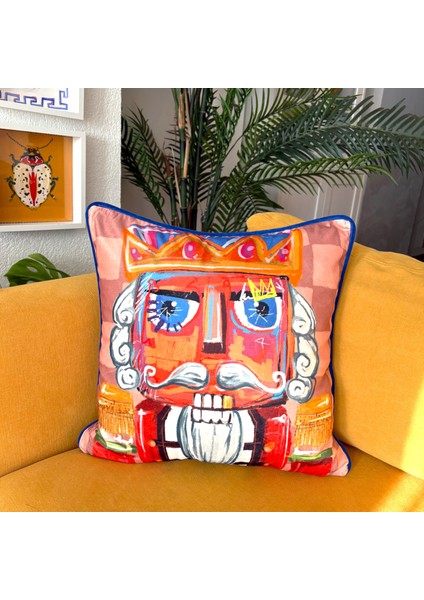 Nutcracker Desenli Kadife Yastık Kılıfı - 50X50 cm - Renkli Yeni Yıl Tasarım - Dekoratif Kırlent Kılıfı fiyatları