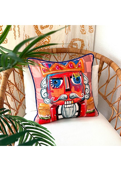 Nutcracker Desenli Kadife Yastık Kılıfı - 50X50 cm - Renkli Yeni Yıl Tasarım - Dekoratif Kırlent Kılıfı modelleri
