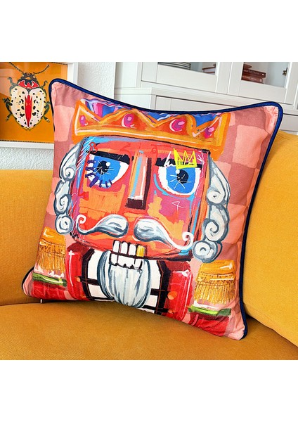 Nutcracker Desenli Kadife Yastık Kılıfı - 50X50 cm - Renkli Yeni Yıl Tasarım - Dekoratif Kırlent Kılıfı indirimleri