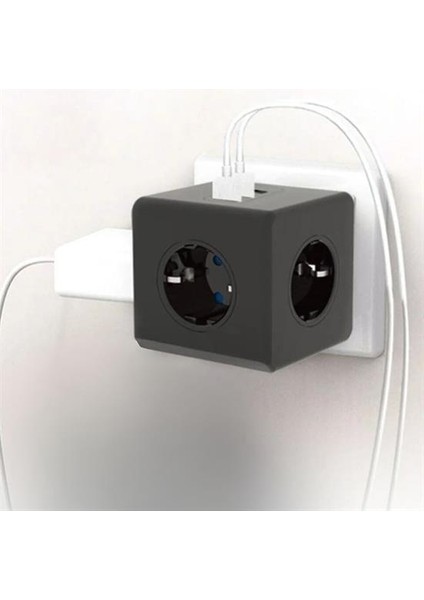 Isıya Dayanıklı Termal Akım Korumalı ve Çocuk Korumalı 3 Priz Girişli 3 USB Girişli Küp Pr