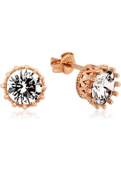 925 Ayar Gümüş Tırnaklı Tek Taş Çivili Küpe T4296 (972972)