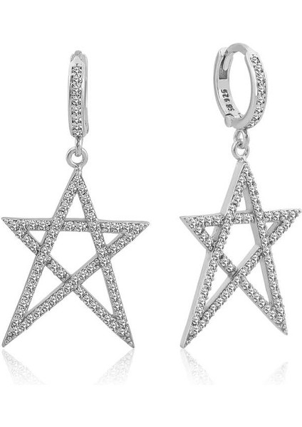 925 Ayar Gümüş Beyaz Yıldız Bayan Küpe T4353 (972972)