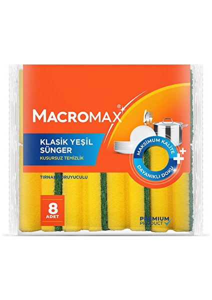 Macromax Klasik Oluklu Sünger 8'li (3 Adet)