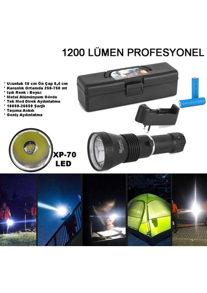 1200 Lümen Profesyonel Şarjlı El Feneri WT-655
